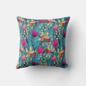 明るい水の色：フローラシームレスデザイン。 クッション (裏面)