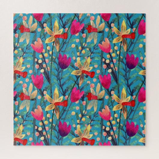 明るい水の色：フローラシームレスデザイン。 ジグソーパズル (縦)