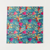 明るい水の色：フローラシームレスデザイン。 タペストリー (正面(横))