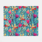 明るい水の色:フローラシームレスデザイン。 フリースブランケット (正面(横))