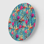明るい水の色:フローラシームレスデザイン。 ラージ壁時計 (傾斜)