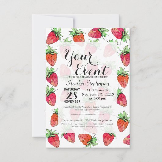明るい水カラフル彩フルーティイチゴ 招待状 (正面)