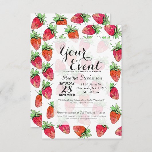 明るい水カラフル彩フルーティイチゴ 招待状 (正面/裏面)