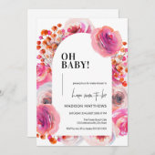 明るい水カラーフローラアーチああ赤ちゃんシャワー 招待状 (正面/裏面)