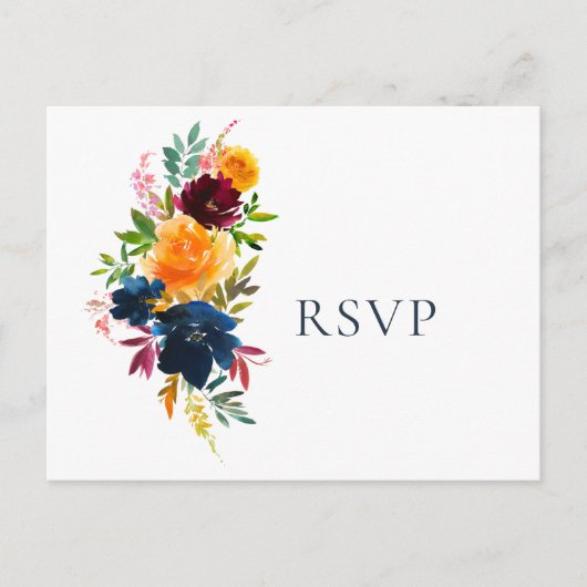 明るい水カラーフローラウェディングRSVP インビテーションポストカード (正面)