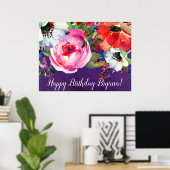 明るい水カラーフローラパープルシックパーティーバナー ポスター (ホームオフィス)