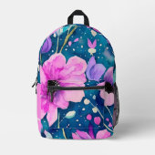 明るい水カラー花模様 パーソナライズされた プリントバックパック (正面)