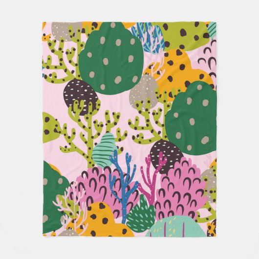 明るい水中イラストレーション模様と美しい フリースブランケット (正面)