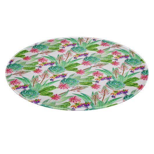 明るい水彩のサボテンと多汁の模様 カッティングボード (角)