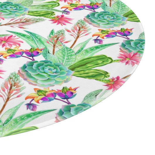 明るい水彩のサボテンと多汁の模様 カッティングボード (角)