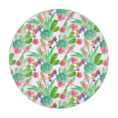 明るい水彩のサボテンと多汁の模様 カッティングボード (正面)