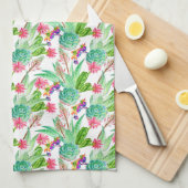 明るい水彩のサボテンと多汁の模様 キッチンタオル (四つ折り)