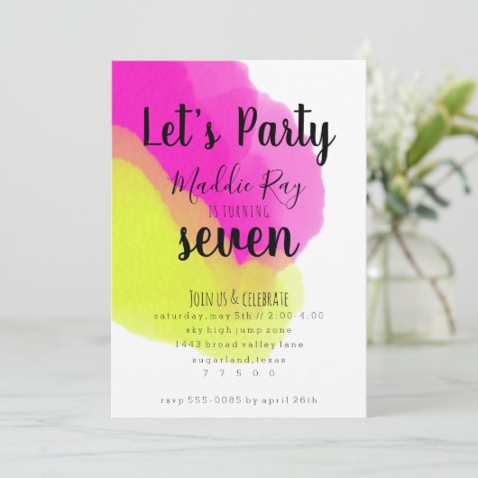 明るい水彩の誕生日パーティーへの招待 招待状 (スタンド正面)