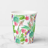 明るい水彩カラーサボテンとスクルメントパターン 紙コップ (正面)