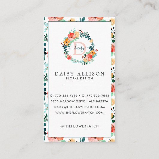 明るい水彩夏の花の名刺 名刺 (裏面)