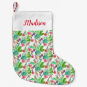 明るい水彩画のサボテン及び水気が多いパターン スモールクリスマスストッキング (正面)