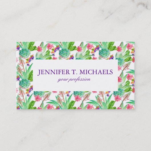 明るい水彩画のサボテン及び水気が多いパターン 名刺 (正面)