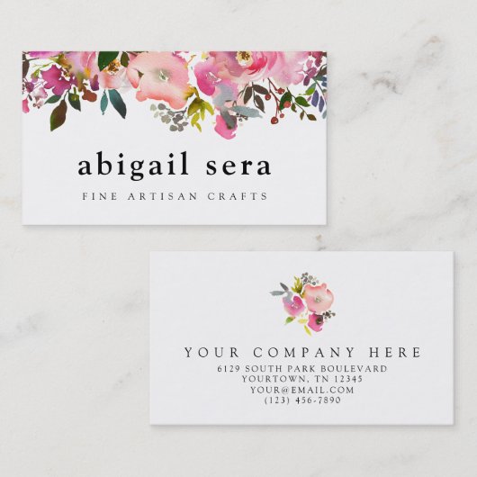 明るい水彩画の花の名刺のピンク 名刺 (正面/裏面)