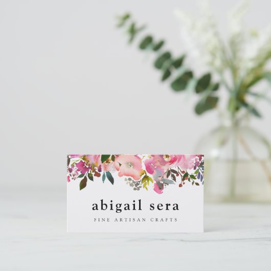 明るい水彩画の花の名刺のピンク 名刺 (スタンド正面)