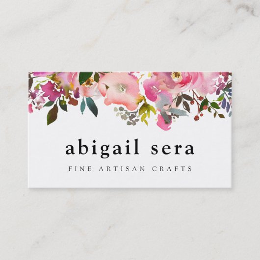 明るい水彩画の花の名刺のピンク 名刺 (正面)