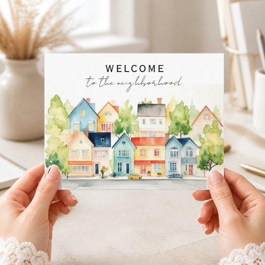 明るい水彩画の街並み ポストカード
