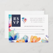 明るい水彩結婚式RSVP応答カード 出欠カード (正面/裏面)