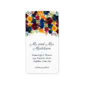 明るい水彩花模様の白い返信住所ラベル ラベル (正面)