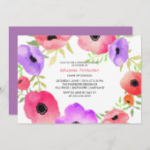 明るい水彩花花卒業パーティー 招待状 (正面/裏面)