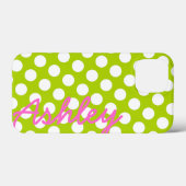 明るい水玉模様パターン(名前あり) – 緑ピンク Case-Mate iPhoneケース (裏面 (横))