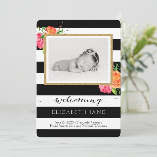 明るい水色のバラ誕生のお知らせ 案内状 (スタンド正面)