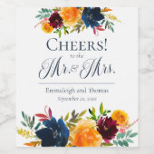 明るい水色のフローラ結婚のワインラベル ワインラベル (シングルラベル)