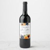 明るい水色のフローラ結婚のワインラベル ワインラベル (正面)