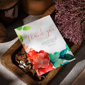 明るい水色のフローラ結婚の サンキューカード