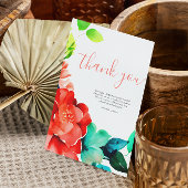 明るい水色のフローラ結婚の サンキューカード