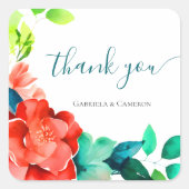 明るい水色のフローラ結婚の スクエアシール (正面)