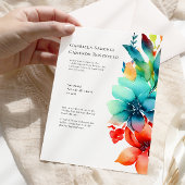 明るい水色のフローラ結婚の 招待状