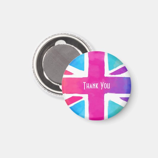 明るい水色のユニオンジャック国旗ありがとう マグネット (正面/裏面)