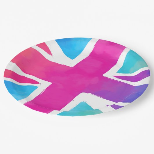 明るい水色のユニオンジャック国旗 ペーパープレート (アングル)