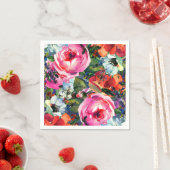 明るい水色のヴィンテージモダンフローラ花 スタンダードカクテルナプキン (インサイチュ)