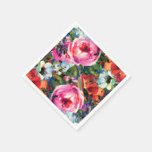 明るい水色のヴィンテージモダンフローラ花 スタンダードカクテルナプキン (角)