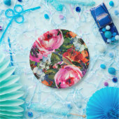 明るい水色のヴィンテージモダンフローラ花 ペーパープレート (パーティー)