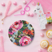 明るい水色のヴィンテージモダンフローラ花 ペーパープレート (パーティー)