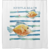 明るい水色の熱帯魚、ビーチ休暇 シャワーカーテン (正面)