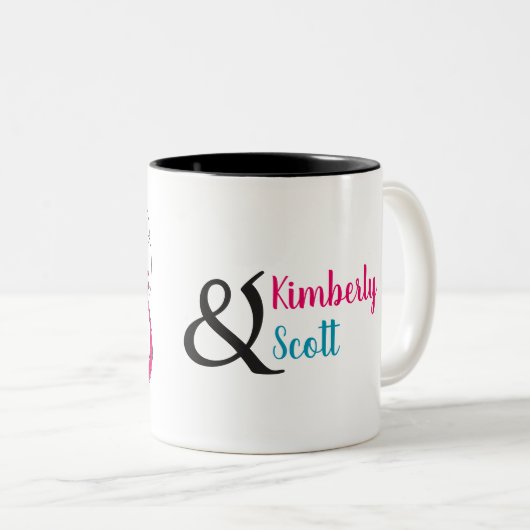 明るい水色の猫たち、名前。 ツートーンマグカップ (正面右)