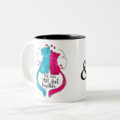 明るい水色の猫たち、名前。 ツートーンマグカップ (正面左)