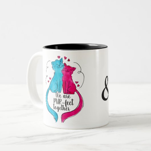 明るい水色の猫たち、名前。 ツートーンマグカップ (正面左)