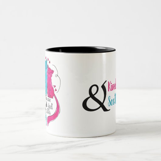 明るい水色の猫たち、名前。 ツートーンマグカップ (中央)
