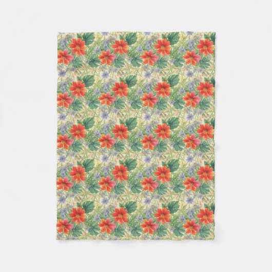 明るい水色の花 フリースブランケット (正面)