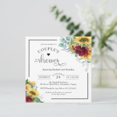 明るい水色ひまわりカップルのシャワー 招待状 (スタンド正面)