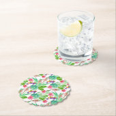 明るい水色サボテンと多肉模様 ペーパーコースター (インサイチュ)